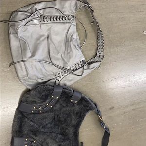1 leather grey purse / 1 grey faux purse